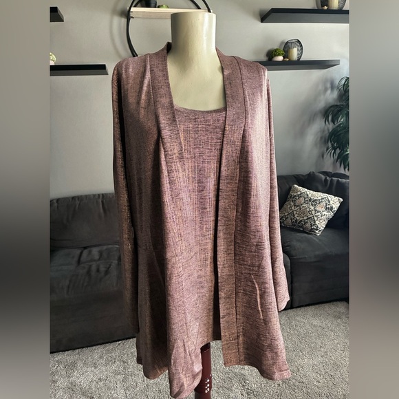 Susan Graver Foil Print Cardigan & Tank Set Size Medium - Picture 1 of 5